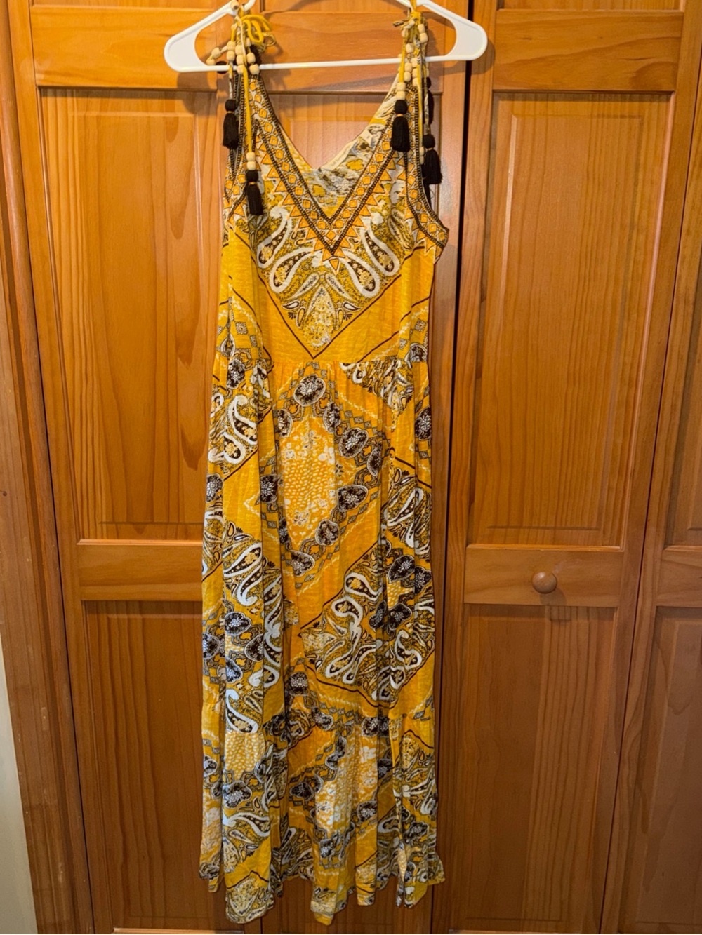 Soft Surroundings Yellow Paisley Tassel Maxi Dress